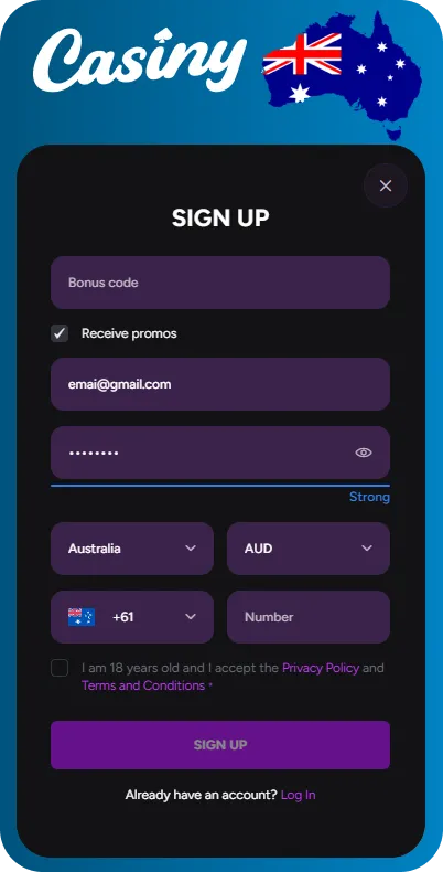 Casiny Registration for Australian Players