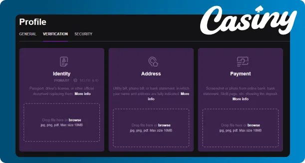 Go through KYS Verification at the Casiny to withdraw funds quickly and without problems