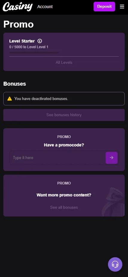Account Bonus and Promo Tab